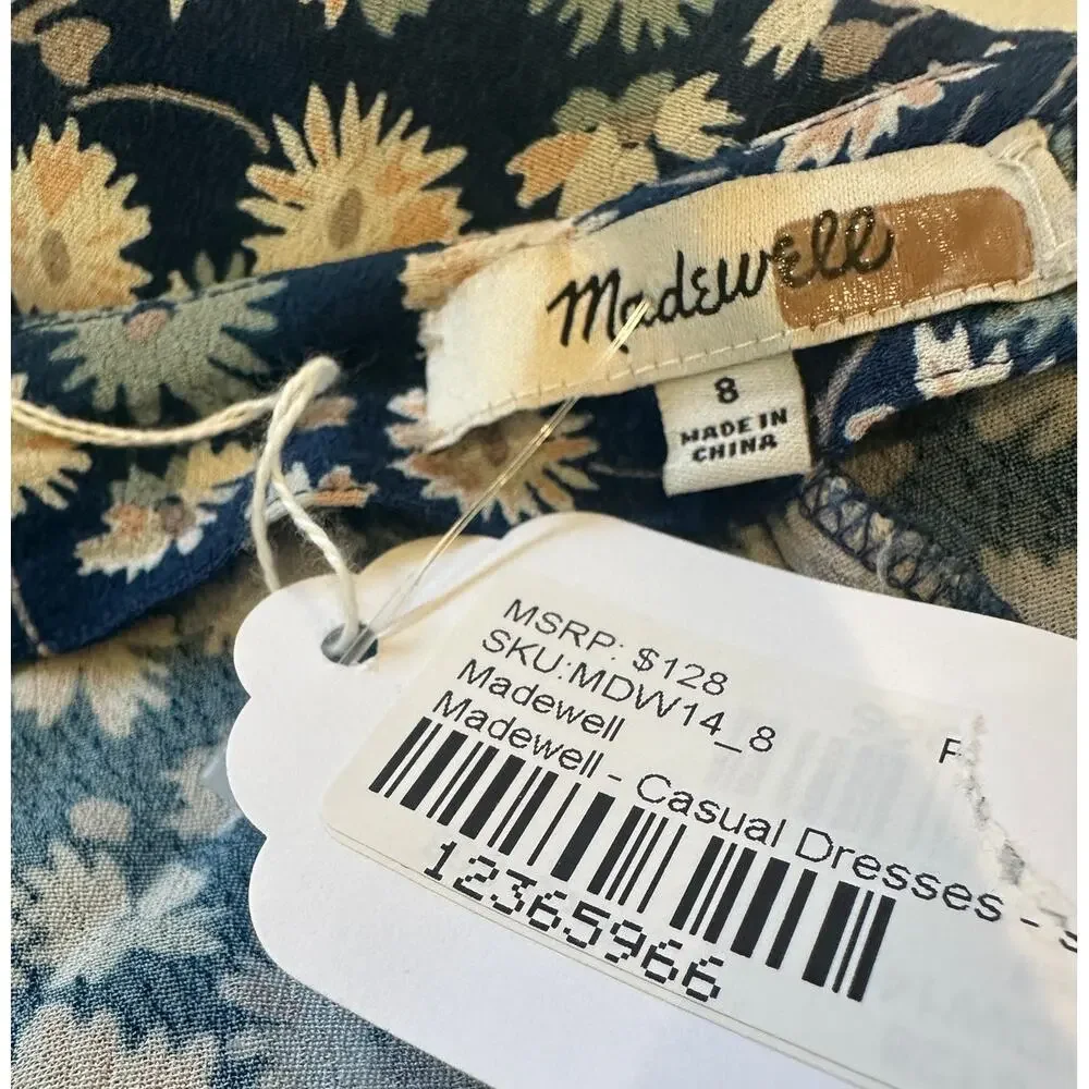 Madewell Blue Daisy Mini Wrap Dress SIZE 8 Button Daytime Business Casual $128 - Picture 10 of 10
